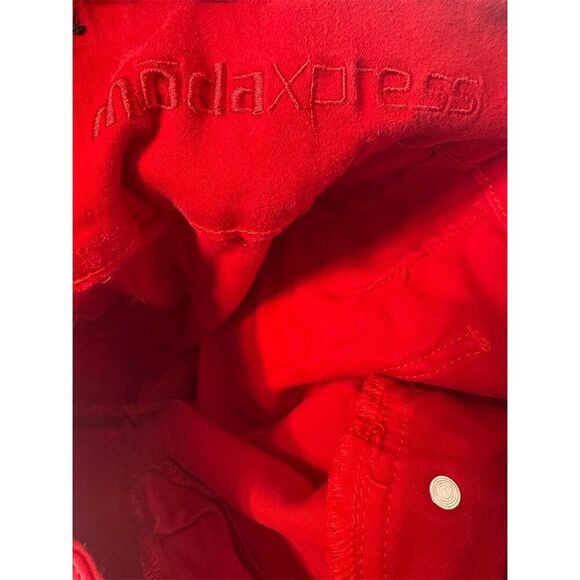 ModaXpress Y2K Red Cropped Pants Sz 13 Lace-Up Gold Button Streetwear Baddie - Picture 9 of 11